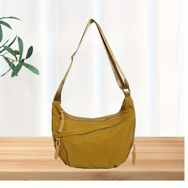 Bolso Bandolera Ligero De Gran Capacidad Y Color SóLido Con Cremallera, Bolso De Hombro De PoliéSter Duradero Para Ir Al Trabajo, Bolso Bandolera, Bolso Minimalista Brown-image