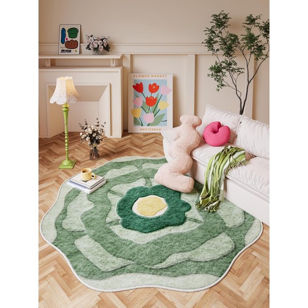 Kolorowy Kwiat Dekoracja Salonu Dywan RóżOwy Styl DziewczęCy Dywaniki Do Sypialni Puszyste MięKkie Nieregularny Dywan Domowy Gruba Pluszowa Mata PodłOgowa 120X120Cm-image