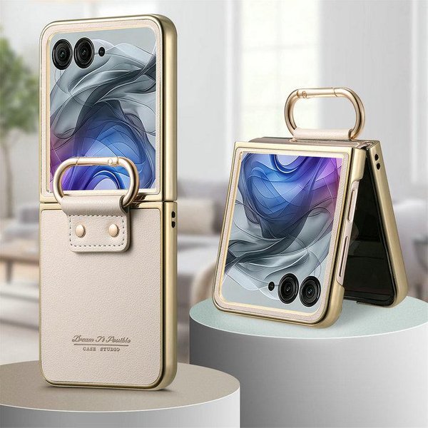 Luksusowe Etui Do Motorola Moto Razr 60 Ultra 5G 2025 Zbroja SkóRzany Tylny Panel PierśCień Pokrowiec Moto Razr 50 Ultra Etui Razr Plus Funda Moto Razr 2025 BeżOwy-image
