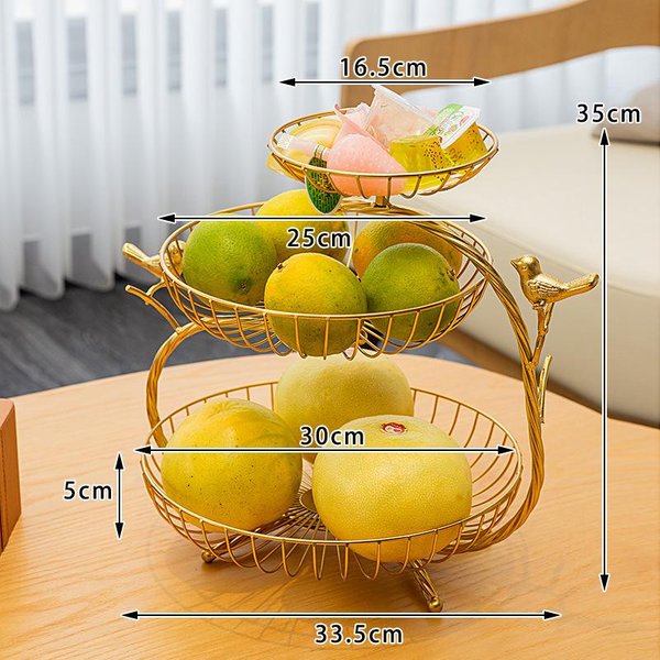 Plato De Fruta De Lujo Ligero Moderno Sala De Estar Hogar Estilo NóRdico Simple Ins Plato De Fruta Multicapa Arte De Hierro Plato De Dulces RecepcióN Yellow-image