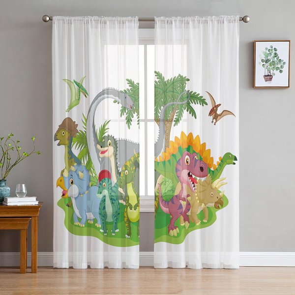 KreskóWkowy Dinozaur BiałE Przezroczyste ZasłOny Do Dekoracji Salonu ZasłOny Okienne Do Kuchni Tiulowe Woalowe Organzowe ZasłOny W135 X H137Cm X1-image