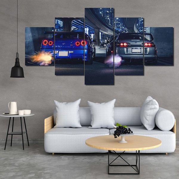 PłóTno Sztuka ŚCienna Plakat Obraz 5 Paneli Pojazd Supra SamochóD ZdjęCie Druk WnęTrze Salonu Dekoracja Domu Praca Bez Ramy 20X35Cm*2 20X45Cm*2 20X55Cm*1 No Frame Gray-image