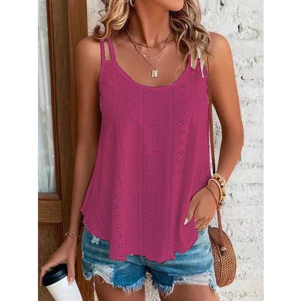 Camisola De Verano Para Mujer, Camiseta Sin Mangas Con Cuello Redondo, Camisa Interior Sin Mangas De Jacquard Xxxl Rojo Vino-image