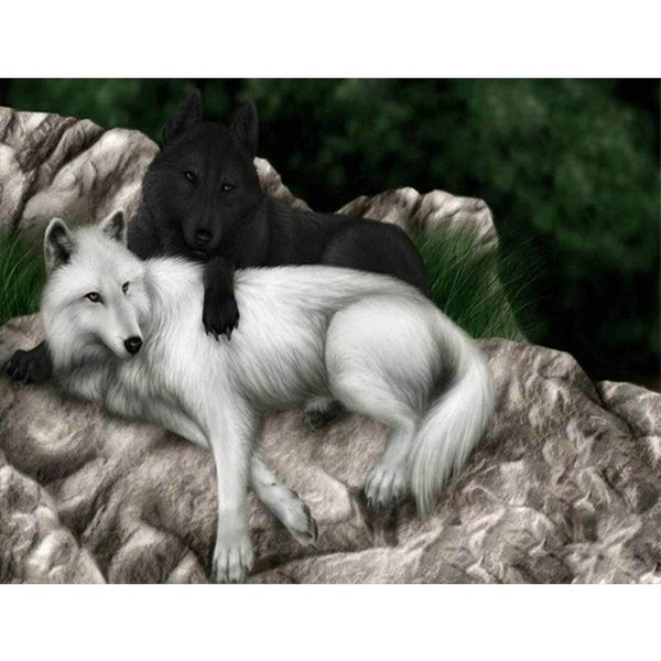 Pintura De Diamantes 5D DIY Lobo Animal Imagen De PedreríA Bordado De Diamantes Mosaico 20X30CM Black-image