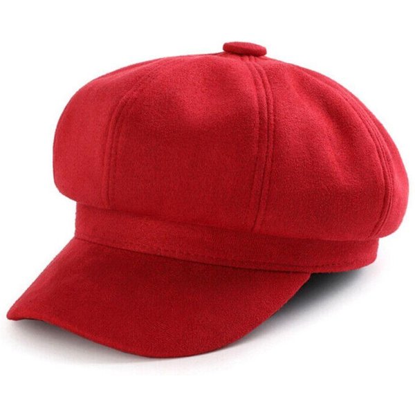 Damska Vintage Zamszowa Czapka Trucker Czapki I Nakrycia GłOwy Czapka Piekarza Beret Kapelusz Berety Czapka Gazeciarza Czerwony-image