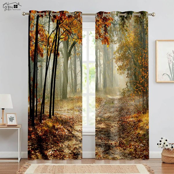Cortinas Con ImpresióN 3D De Paisaje Natural De Bosque Verde Pastoral Sol Natural AeróBico B&B Hotel Dormitorio Sala De Estar Cortinas 2 Piezas W120Xh270(Cm)X2Pcs&Rod Pocket-image