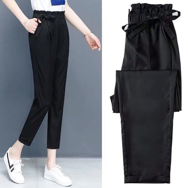 Pantalones Finos De Verano Con Flores En La Cintura Para Mujer Sueltos Nueve Puntos RáBano Harlan Casuales 3XL-image
