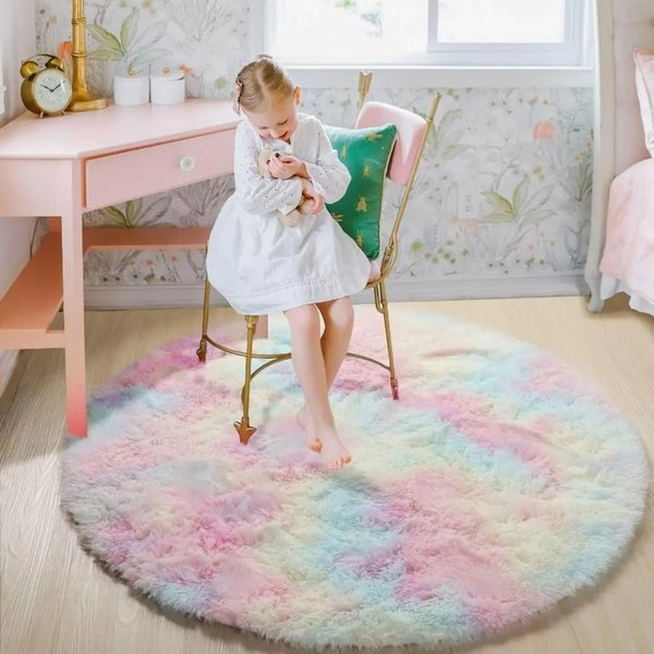 Super MięKki Pluszowy OkrąGłY Dywanik Puszyste BiałE Dywany Do Salonu Dekoracja Domu Sypialnia Dekoracja Pokoju DziecięCego Salon Dywan Z Grubym WłOsem 80X80Cm Multikolor-image