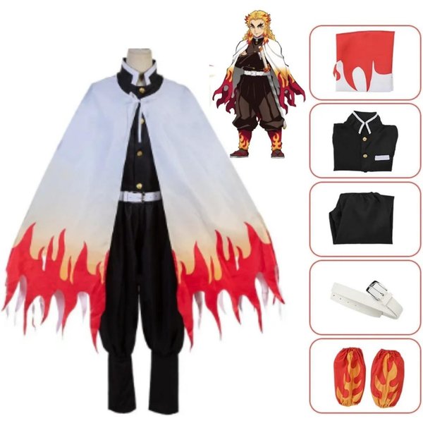 DorośLi Dzieci Anime Demon Slayer Rengoku Kyoujurou Kimetsu No Yaiba Kimono Kostium Cosplay Kids 130Cm&Rengoku-image