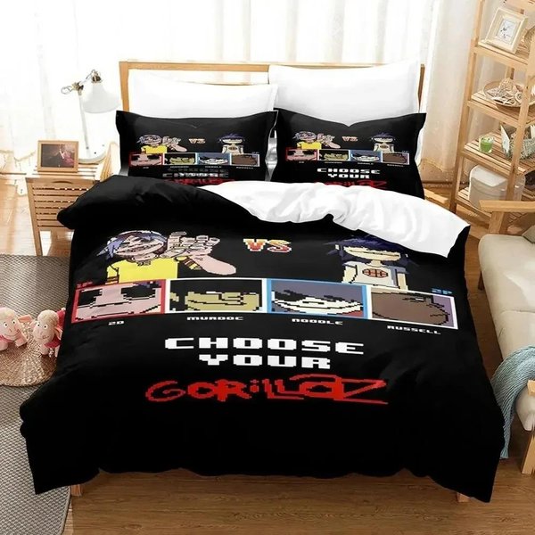 ImpresióN 3D MúSica Gorillaz ColeccióN De Ropa De Cama Funda NóRdica ColeccióN De Cama Funda De Colcha Funda De Almohada EdredóN TamañO King Queen Ropa De Cama Para NiñOs Adultos ColeccióN EU Single(135X200Cm) Black-image