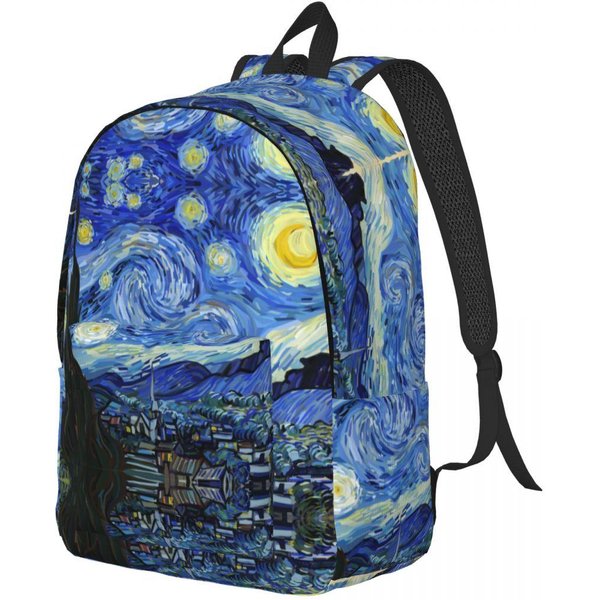 Mochila Pintura Van Gogh Hombres Mujeres Genial Estudiante Senderismo Viaje Mochila Diaria Noche Estrellada Bolso De Hombro Para PortáTil Ligero Small 40X30X14Cm Gray-image