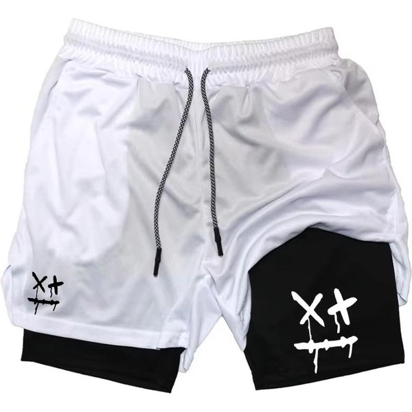 Spodenki Treningowe MęSkie 2W1 SzybkoschnąCe Z Kieszenią Na Telefon PęTelką Na RęCznik SiłOwnia Bieganie Fitness Kompresyjne JW10102 Xxxl White-image