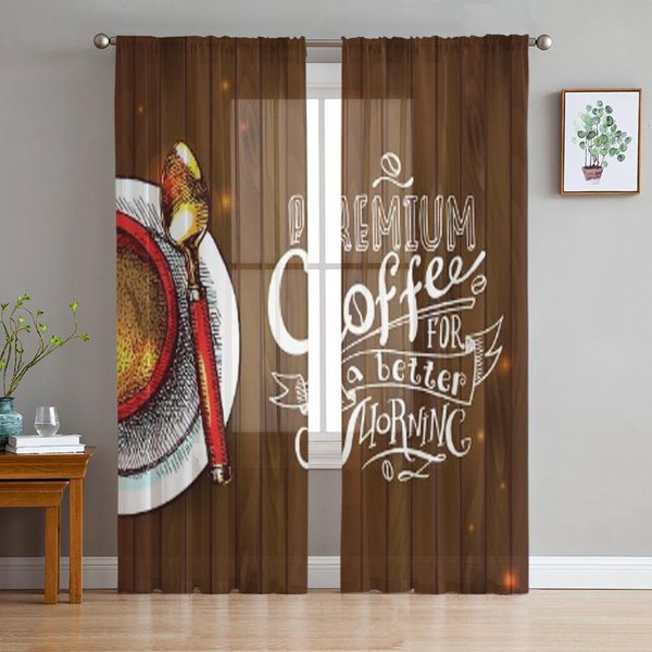 Cortinas TraslúCidas De Tul Con Fondo De Café Para DecoracióN De Sala De Estar Cortina Para La HabitacióN Dormitorio Cocina Cortinas De Voile Organza 135W X 114H(Cm) Brown-image