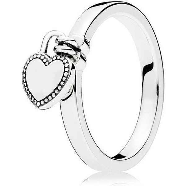 Anillo De Plata De Ley 925 Rosa Candado De Amor CorazóN Anillos Para Mujer JoyeríA Para Fiesta De Boda 7 White-image