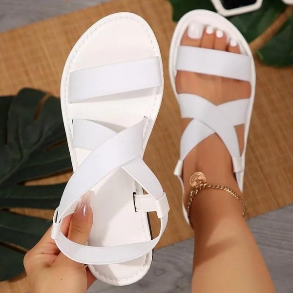 Sandalias Planas De Verano De Color SóLido Popula Puntera Abierta Zapatillas De Exterior Playa Zapatos De Mujer Talla Grande De Mujer Chanclas 41-image