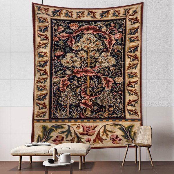 Kwiaty I LiśCie Gobelin śCienny WisząCy Abstrakcyjna Sztuka Boho Hipis Tapiz Vintage Estetyczny PokóJ WystróJ Domu 275X180Cm-image