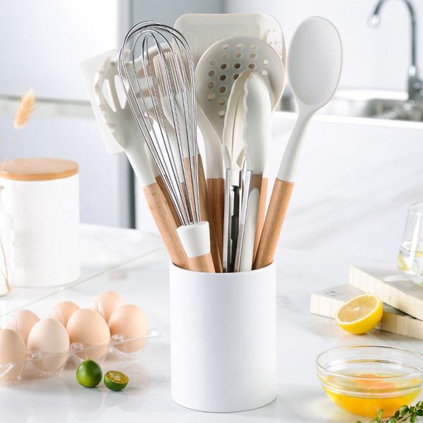 Juego De Utensilios De Cocina De Silicona, Juego De Utensilios De Cocina Antiadherentes, 10 Piezas, Herramientas De Cocina Resistentes Al Calor Blanco-image