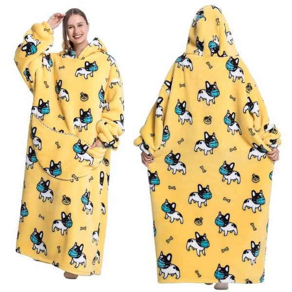 Zimowa CiepłA Bluza Z Kapturem Z Polaru Szata Dla Kobiet 140 Cm Ponadgabarytowy Koc Z RęKawami CiepłE Bluzy Z Polaru Bluzy Giant TV Koc Kobiety Z Kapturem Robe One Size Yellow-image