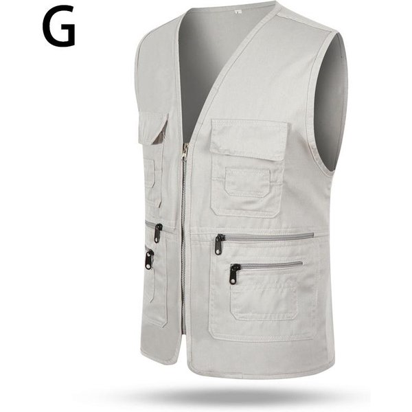 Chaleco Sin Mangas Para Hombre, Top Informal Con MúLtiples Bolsillos, Chaqueta Holgada, Abrigo, Pesca Al Aire Libre, FotografíA, Chaleco De CamaróGrafo L Gris Claro-image