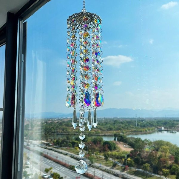 Campana De Viento Colorida De JardíN Metal Cristal Campana De Viento DecoracióN Colgante De Vidrio Colorido JardíN HabitacióN DecoracióN Colgante Regalo Para Amigo-image