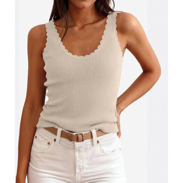 Damski Modny Casualowy Top Bez RęKawóW W Kolorze - S Khaki-image