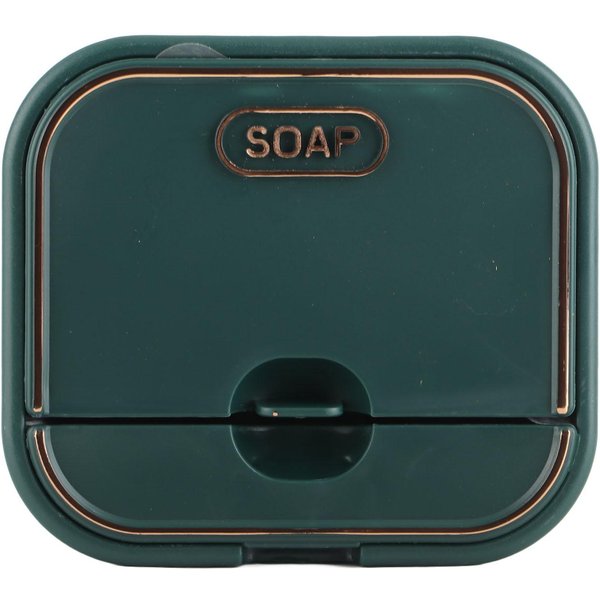 Caja De JabóN Para El Hogar Montada En La Pared Sin Perforaciones Caja De JabóN De Drenaje Tapa Abatible Caja De JabóN Para BañO Verde Oscuro-image