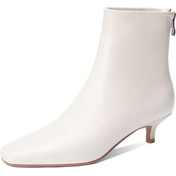 Zapatos De Mujer De Cuero Genuino Invierno Botines De Piel De Oveja Moda Cremallera Botas De Mujer Conciso Punta Cuadrada TacóN Fino Zapatos Hechos A Mano 35 Beige-image