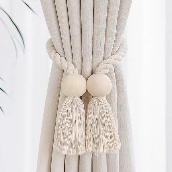 RęCznie Tkane Solidne Drewniane Magnetyczne Klamry WęZłOwe PodwiąZki Do ZasłOn Styl Boho Odpowiednie Do Salonu Sypialni Dekoracja Domu-image