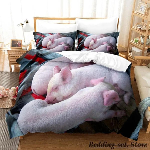 Zabawny Zestaw PośCieli Z Motywem ŚWinki Rozmiar Pojedynczy Twin PełNy Queen King Rozmiar Poszewka Na KołDrę Anime Do Sypialni DorosłYch Dzieci EU Single 135X200Cm-image