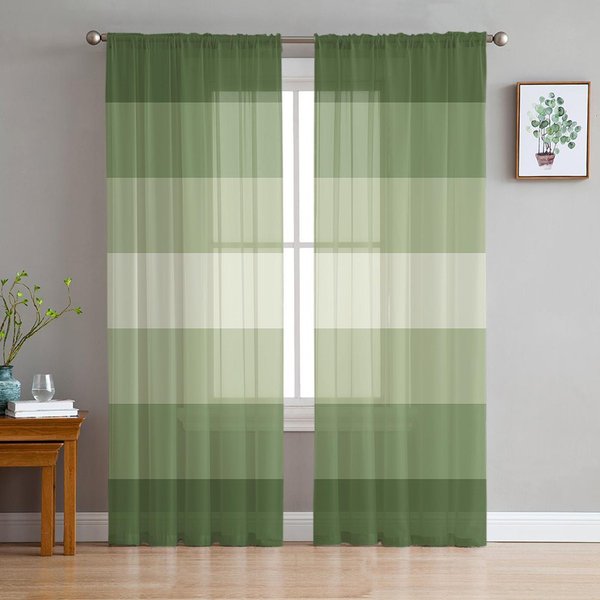 SzałWiowe Zielone Gradientowe Paski Przezroczyste ZasłOny Do Dekoracji Salonu ZasłOny Okienne Do Kuchni Tiulowe Woalowe Organzowe ZasłOny W135 X H160Cm X1-image