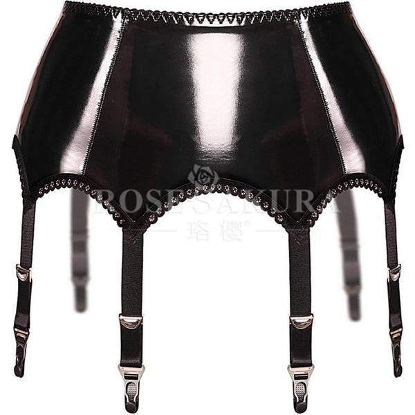 Seksowne Damskie Paski Do PońCzoch Ze SkóRy PU PVC Trzy-RzęDowe ZapięCie Z TyłU Pasek Do PońCzoch Seksowna Bielizna Cosplay Olejowa BłYszcząCa Bielizna One Size-image