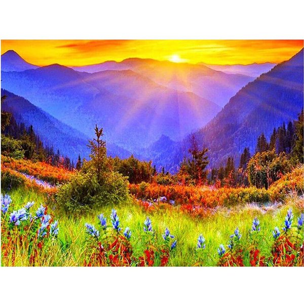 Diamante Bordado Naturaleza Amanecer Paisaje Pintura Diamante Punto De Cruz Imagen De MontañA 20X30CM-image