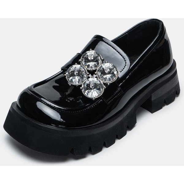Mocasines Zapatos De Cuero PequeñOs Nuevos Para Mujer Estilo BritáNico Zapatos Individuales Zapatos De Cuero Genuino De Suela Gruesa Para Mujer 39 Negro-image