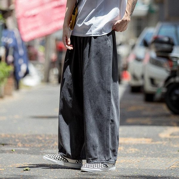 Jeansy MęSkie Szerokie Nogawki Spodnie Jeansowe LuźNe Proste Workowate Jeansy MęSkie Streetwear Spodnie Do Skateboardingu Spodnie Neutralne Hip Hop Casual DużE Rozmiary M Czarny-image