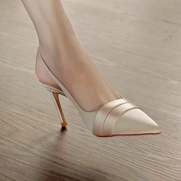 Sandalias De Verano Para Mujer Sandalias Slingback De Mujer Tacones Altos Punta Fina Slip-On Moda Para Mujer Tacones Altos Formales Elegantes 39 Gray-image