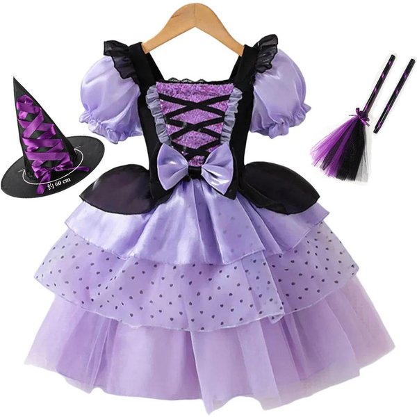 Vestido Nuevo Para NiñA Vestido Esponjoso De Vampiro Para NiñAs NiñOs Malla Vestido De Princesa Morado Ropa Genial Vestido De Disfraz De Carnaval Lolita 110Cm Black-image