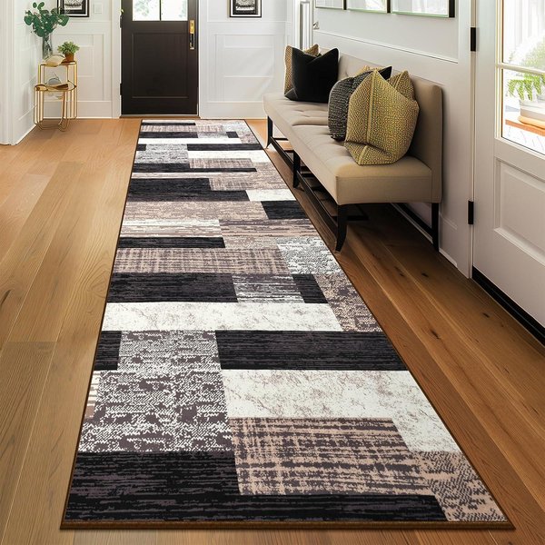 Nowoczesny Geometryczny Dywanik Typu Runner Z Blokami, AntypośLizgowy, Zmywalny, TrwałY, Mata PodłOgowa Do Kuchni, Przedpokoju, Wystroju Domu 50X160Cm 20X63Inch White-image