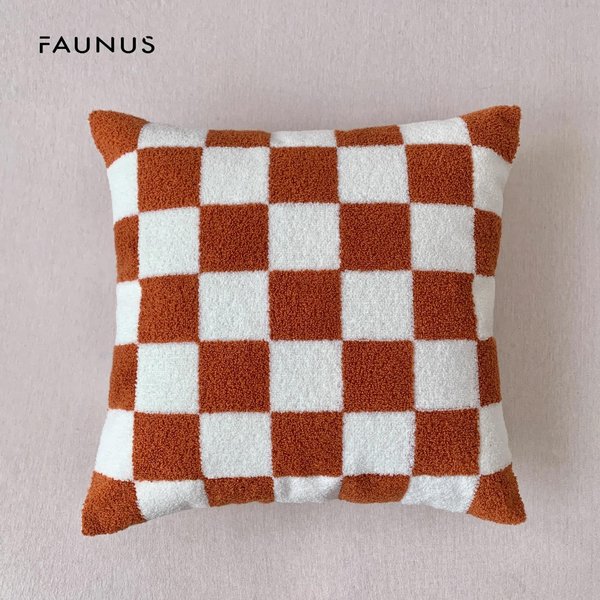 45X45Cm Funda De CojíN Decorativo Gato Tablero De Ajedrez NóRdico Funda De CojíN Bordada Funda De Almohada Francesa Para Sala De Estar Oficina DecoracióN Del Hogar 45X45Cm-image