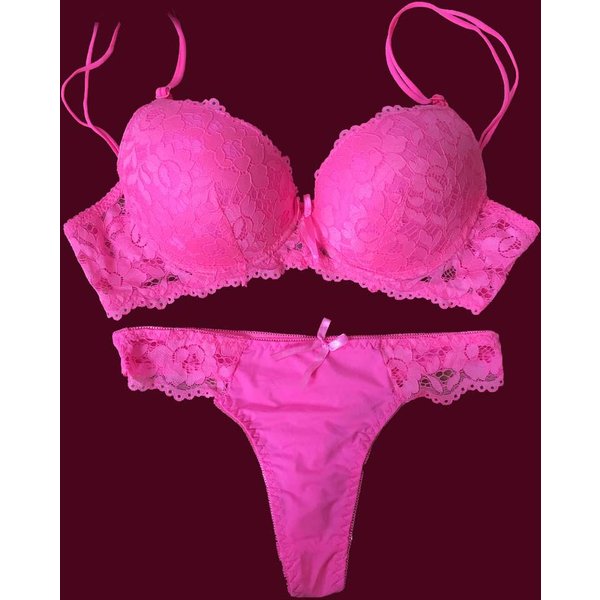 Koronkowy Biustonosz Stringi Komplet Bielizny Push Up Zestaw Bielizny Damskiej Hollow Lace Intimates Biustonosze I Komplet Majtek 36D RóżOwy-image