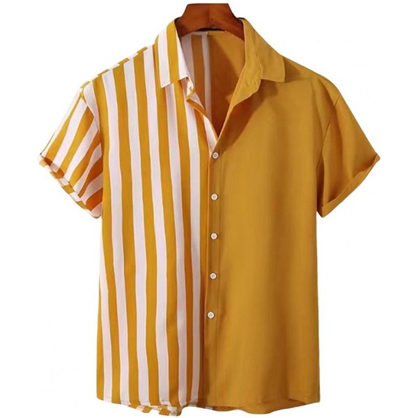 Camisa De Hombre Para OtoñO Estampado A Rayas Cuello Camisero Manga Corta Un BotóN Corte Holgado Estilo Formal De Negocios CáRdigan Diario Oficina Xxxl Amarillo-image
