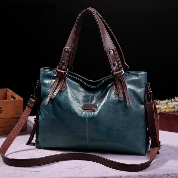 Wtempo Damska Moda Rekreacyjna Retro Tote MięKka SkóRzana Torba Na Jedno Ramię Messenger O DużEj PojemnośCi 40Cm*14Cm*28Cm-image