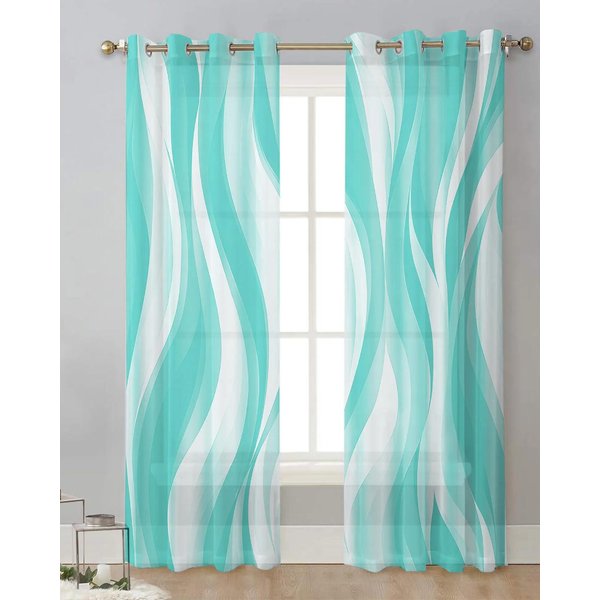 Ciemnoniebieskie Linie Ripples Nowoczesne ZasłOny Tiulowe ZasłOny Woalowe Do Salonu Przezroczyste ZasłOny Okienne Akcesoria Do Sypialni W50X130H(Cm)X2Pcs&Hook-image