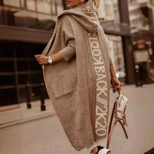 Kardigany Swetry Dzianinowe Damskie Wiosna Jesień Zima List Maxi LuźNy MięKki PłAszcz ŻAkard Y2K E-Girl DłUga Dzianinowa Kurtka Kardigan XS Khaki-image
