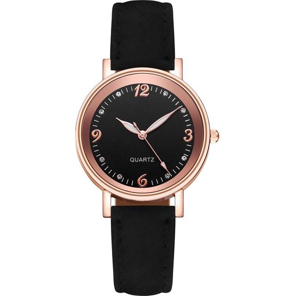 Relojes De Cuarzo Para Mujer Con Manecillas Luminosas A La Moda, Correa De Cuero Simple, Relojes De Pulsera Para Mujer, Regalos Para Esposa, Amiga Y Familia Negro-image