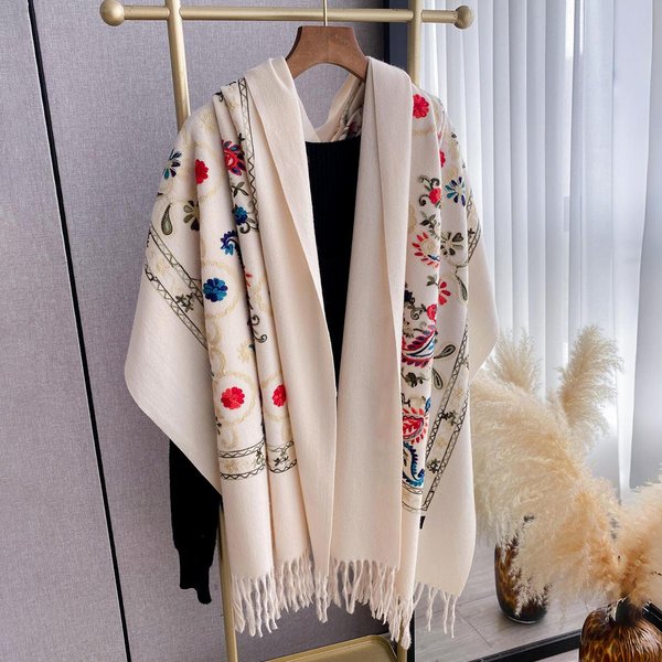 Luksusowy Zimowy Haftowany Szal Kaszmirowy Damski Design CiepłY Koc Pashmina Poncho Szaliki Damski Szal Gruby Foulard Bufanda-image