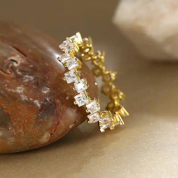 Anillos De Promesa Huitan Cuadrado Irregular Circonita CúBica Para Mujeres Nuevo Blanco/Azul CZ Accesorios De Moda Alianzas De Boda JoyeríA Fiesta 10 Brown-image