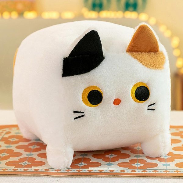 20Cm~40Cmurocza Kwadratowa Pluszowa Zabawka Kotka Puszysta Czarna Poduszka Kotek Wypchane Zwierzę Pluszowa Lalka Kawaii Dekoracja Domu Prezent Urodzinowy 20Cm BiałY-image