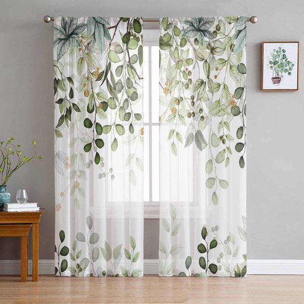 Abstrakcyjne SzałWiowe Zielone LiśCie GałęZie Przezroczyste ZasłOny Do Dekoracji Salonu ZasłOny Okienne Kuchnia Tiulowe Woalowe ZasłOny W135 X H160Cm X2-image