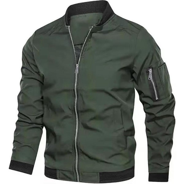 Chaquetas Para Hombre, Chaqueta Bomber De OtoñO Para Hombre, Ropa De Calle, Abrigo De BéIsbol, Cuello Alto, Chaqueta Ajustada Con Cremallera Para Exteriores, Abrigo Para Hombre S Verde Del EjéRcito-image