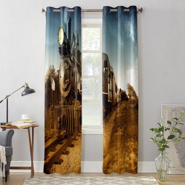 Nowoczesne ZasłOny Okienne Do Salonu PociąG Styl Retro ZasłOny Krajobrazowe Do Pokoju DziecięCego Dekoracji Kuchni ŻAluzje Draperie 135W X 60H(Cm) X1 Gray-image